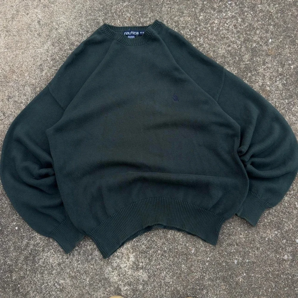 Vintage 90s Nautica Crewneck Sweater Earth Tones Preppy Green Mens M D4
